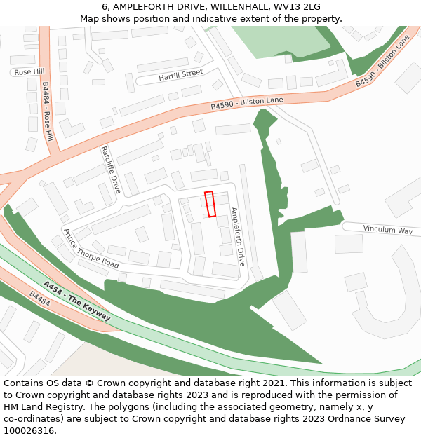 6, AMPLEFORTH DRIVE, WILLENHALL, WV13 2LG: Location map and indicative extent of plot