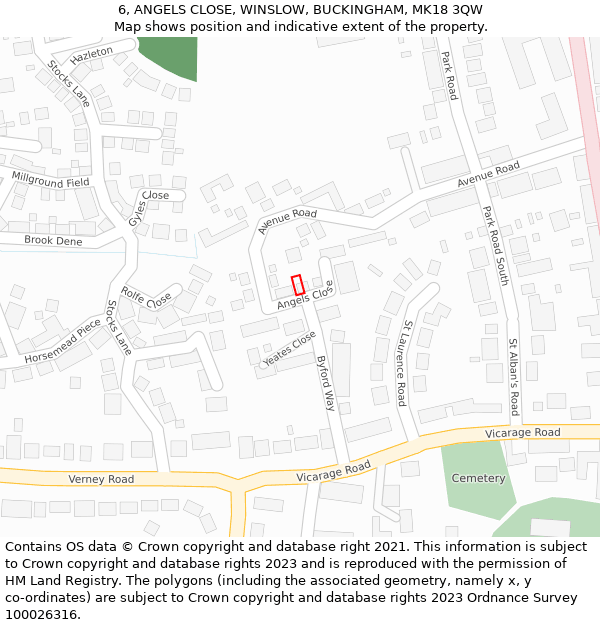 6, ANGELS CLOSE, WINSLOW, BUCKINGHAM, MK18 3QW: Location map and indicative extent of plot