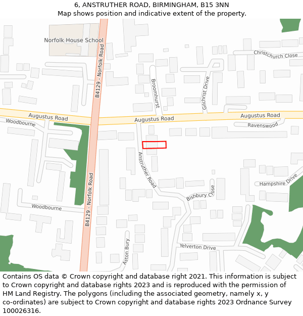 6, ANSTRUTHER ROAD, BIRMINGHAM, B15 3NN: Location map and indicative extent of plot