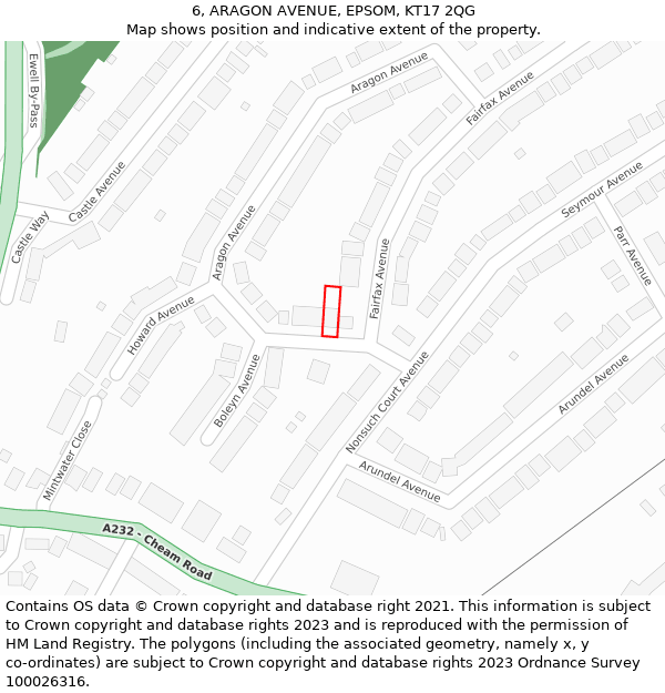 6, ARAGON AVENUE, EPSOM, KT17 2QG: Location map and indicative extent of plot