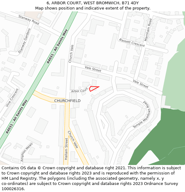 6, ARBOR COURT, WEST BROMWICH, B71 4DY: Location map and indicative extent of plot