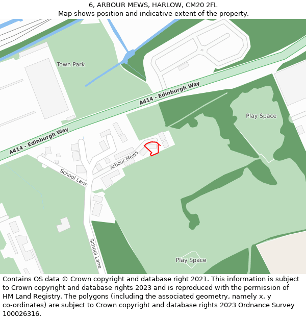6, ARBOUR MEWS, HARLOW, CM20 2FL: Location map and indicative extent of plot