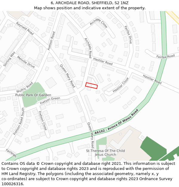 6, ARCHDALE ROAD, SHEFFIELD, S2 1NZ: Location map and indicative extent of plot
