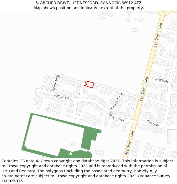 6, ARCHER DRIVE, HEDNESFORD, CANNOCK, WS12 4TZ: Location map and indicative extent of plot
