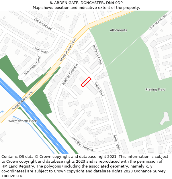 6, ARDEN GATE, DONCASTER, DN4 9DP: Location map and indicative extent of plot