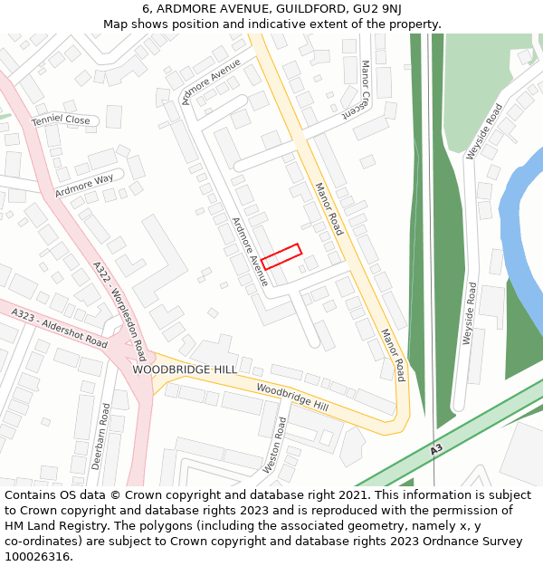 6, ARDMORE AVENUE, GUILDFORD, GU2 9NJ: Location map and indicative extent of plot