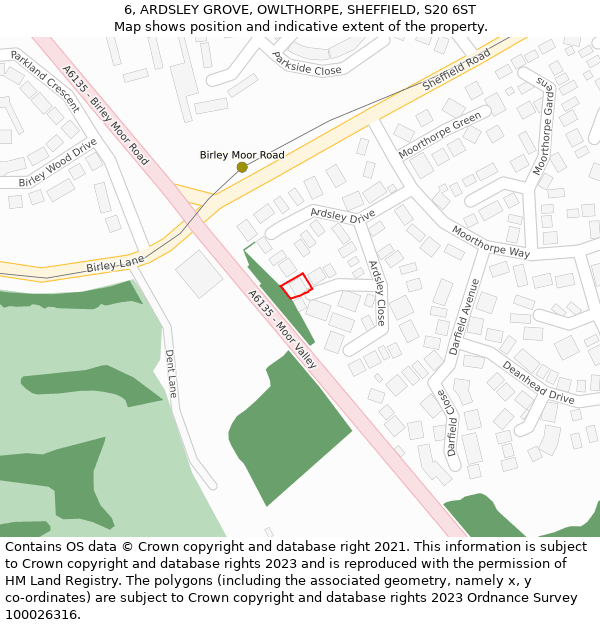 6, ARDSLEY GROVE, OWLTHORPE, SHEFFIELD, S20 6ST: Location map and indicative extent of plot