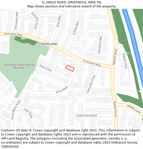 6, ARKLE ROAD, DROITWICH, WR9 7RJ: Location map and indicative extent of plot