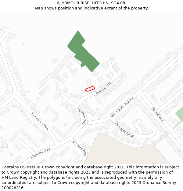 6, ARMOUR RISE, HITCHIN, SG4 0RJ: Location map and indicative extent of plot
