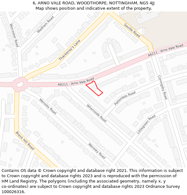 6, ARNO VALE ROAD, WOODTHORPE, NOTTINGHAM, NG5 4JJ: Location map and indicative extent of plot