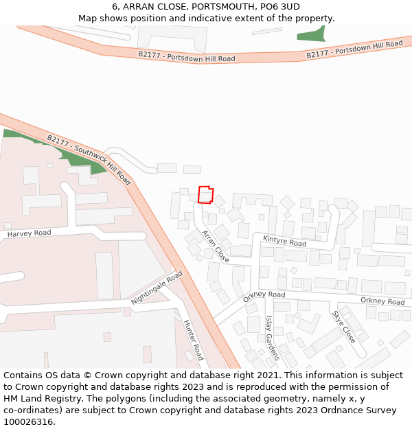 6, ARRAN CLOSE, PORTSMOUTH, PO6 3UD: Location map and indicative extent of plot