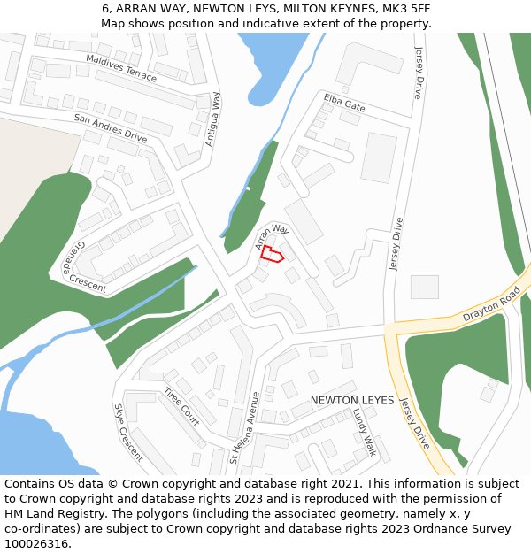 6, ARRAN WAY, NEWTON LEYS, MILTON KEYNES, MK3 5FF: Location map and indicative extent of plot