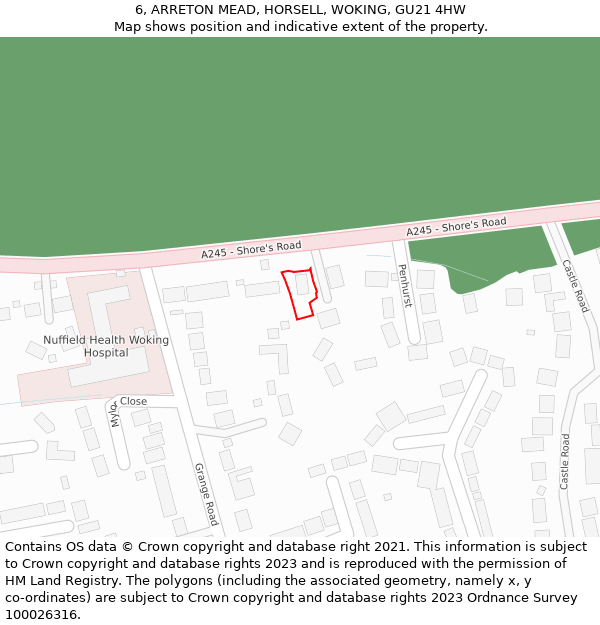 6, ARRETON MEAD, HORSELL, WOKING, GU21 4HW: Location map and indicative extent of plot