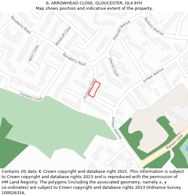 6, ARROWHEAD CLOSE, GLOUCESTER, GL4 6YH: Location map and indicative extent of plot