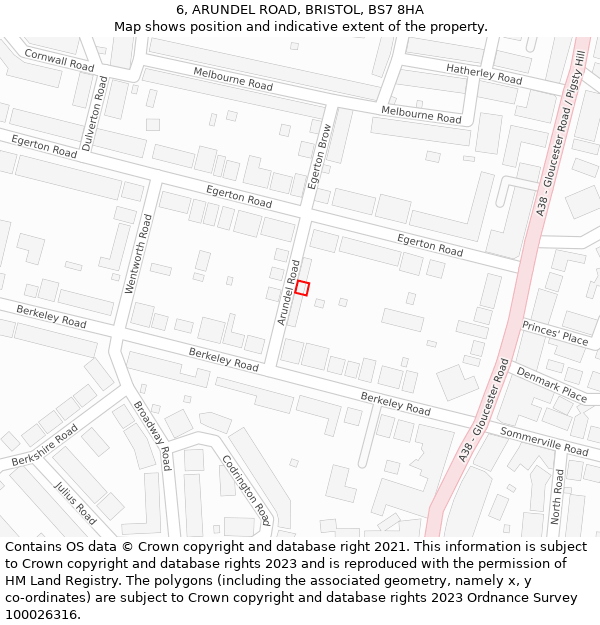 6, ARUNDEL ROAD, BRISTOL, BS7 8HA: Location map and indicative extent of plot