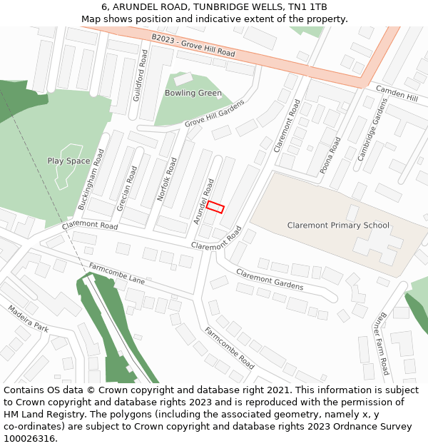 6, ARUNDEL ROAD, TUNBRIDGE WELLS, TN1 1TB: Location map and indicative extent of plot