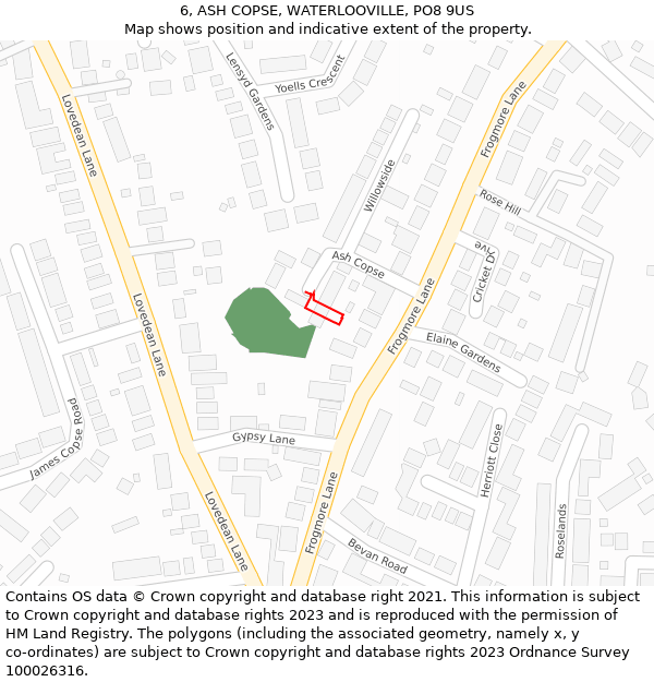 6, ASH COPSE, WATERLOOVILLE, PO8 9US: Location map and indicative extent of plot