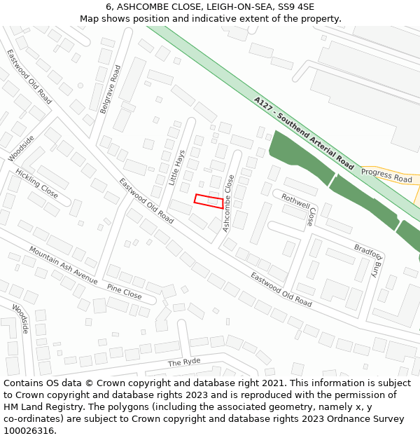 6, ASHCOMBE CLOSE, LEIGH-ON-SEA, SS9 4SE: Location map and indicative extent of plot