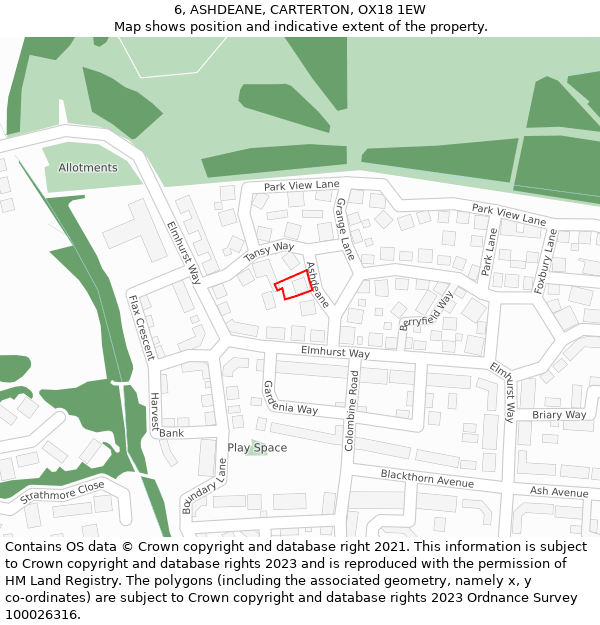 6, ASHDEANE, CARTERTON, OX18 1EW: Location map and indicative extent of plot