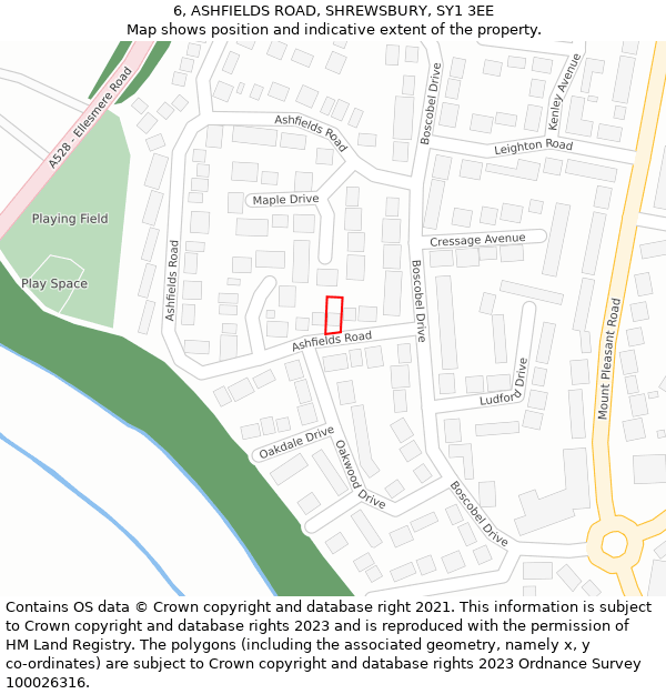 6, ASHFIELDS ROAD, SHREWSBURY, SY1 3EE: Location map and indicative extent of plot