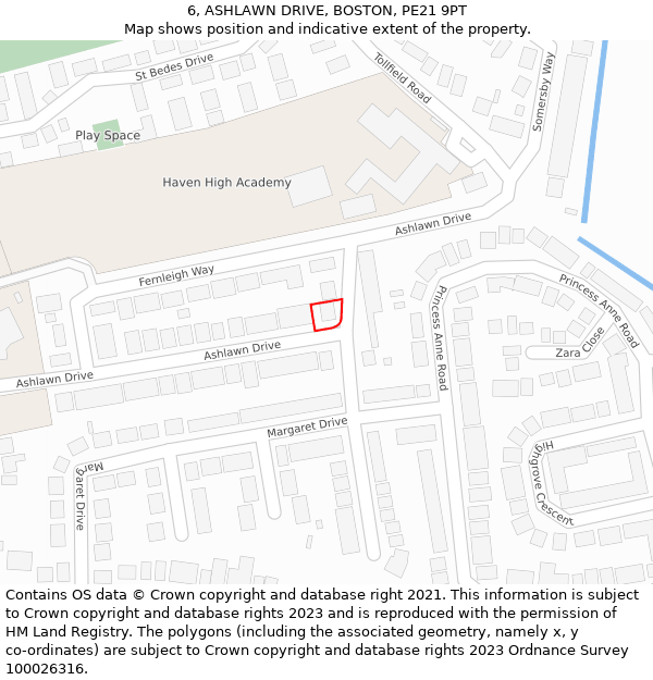 6, ASHLAWN DRIVE, BOSTON, PE21 9PT: Location map and indicative extent of plot