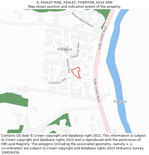 6, ASHLEY RISE, ASHLEY, TIVERTON, EX16 5PW: Location map and indicative extent of plot