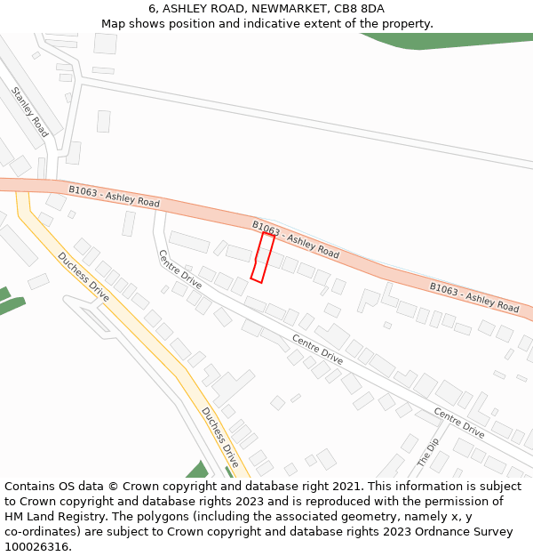 6, ASHLEY ROAD, NEWMARKET, CB8 8DA: Location map and indicative extent of plot