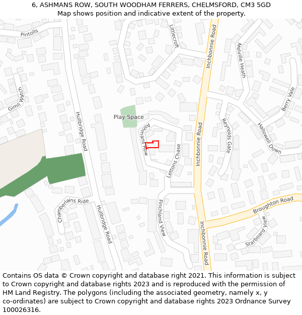 6, ASHMANS ROW, SOUTH WOODHAM FERRERS, CHELMSFORD, CM3 5GD: Location map and indicative extent of plot