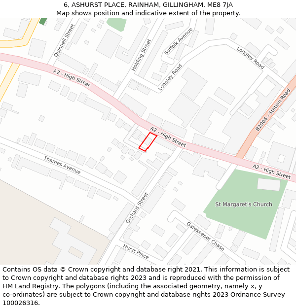 6, ASHURST PLACE, RAINHAM, GILLINGHAM, ME8 7JA: Location map and indicative extent of plot