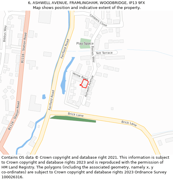 6, ASHWELL AVENUE, FRAMLINGHAM, WOODBRIDGE, IP13 9FX: Location map and indicative extent of plot