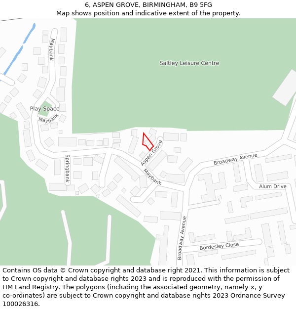 6, ASPEN GROVE, BIRMINGHAM, B9 5FG: Location map and indicative extent of plot