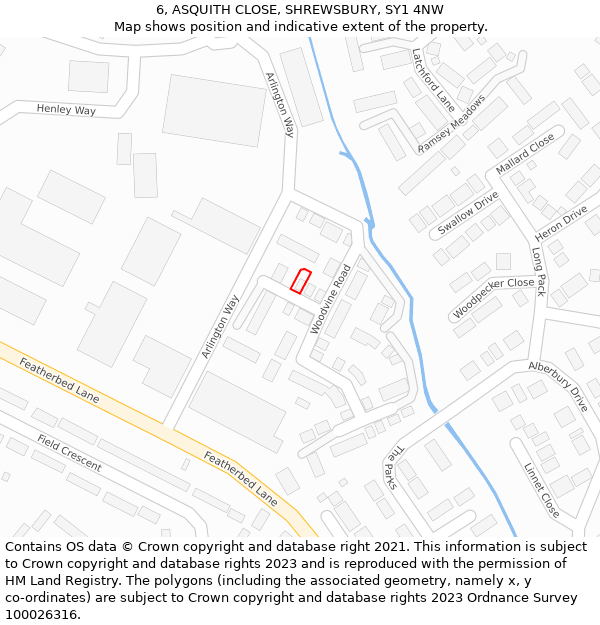 6, ASQUITH CLOSE, SHREWSBURY, SY1 4NW: Location map and indicative extent of plot