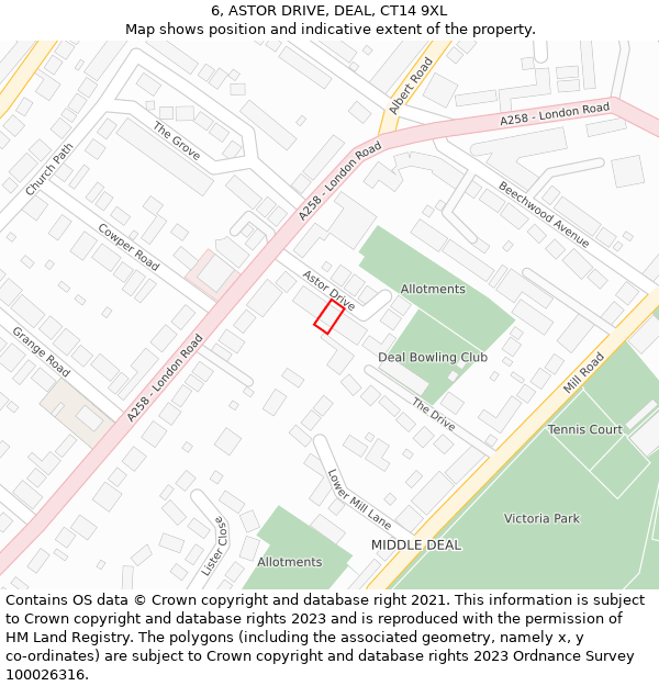 6, ASTOR DRIVE, DEAL, CT14 9XL: Location map and indicative extent of plot