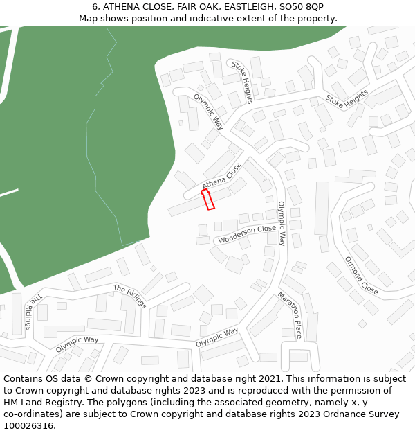 6, ATHENA CLOSE, FAIR OAK, EASTLEIGH, SO50 8QP: Location map and indicative extent of plot