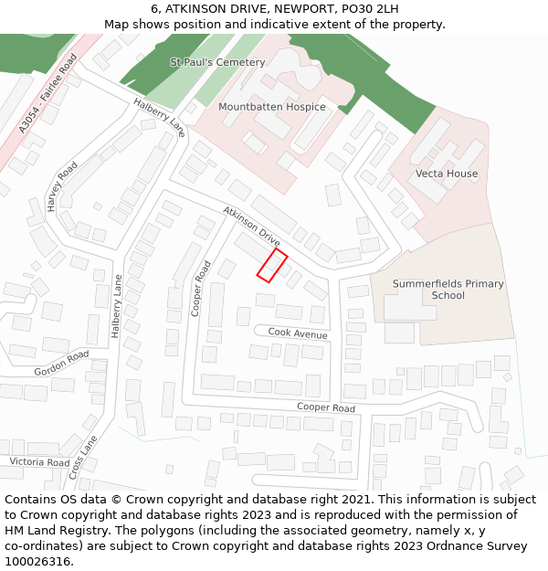 6, ATKINSON DRIVE, NEWPORT, PO30 2LH: Location map and indicative extent of plot