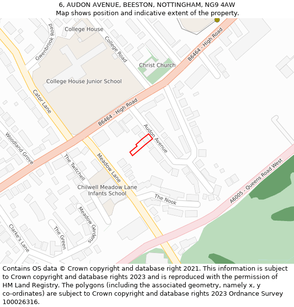 6, AUDON AVENUE, BEESTON, NOTTINGHAM, NG9 4AW: Location map and indicative extent of plot