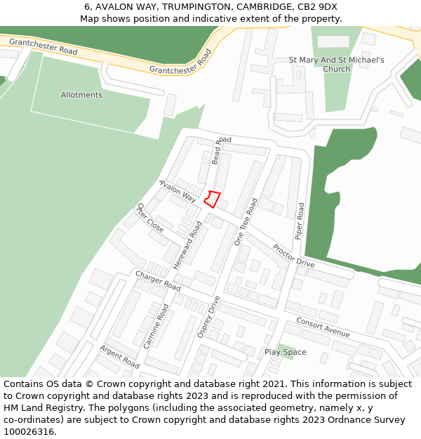 6, AVALON WAY, TRUMPINGTON, CAMBRIDGE, CB2 9DX: Location map and indicative extent of plot