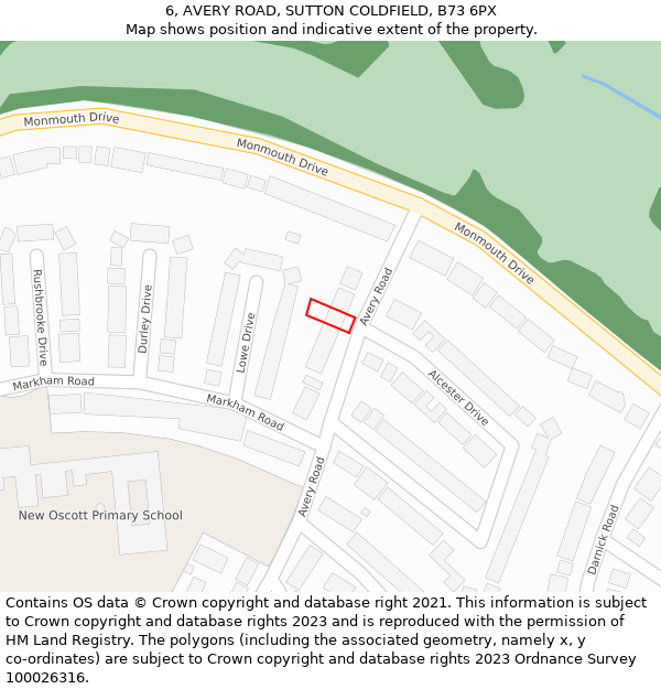 6, AVERY ROAD, SUTTON COLDFIELD, B73 6PX: Location map and indicative extent of plot