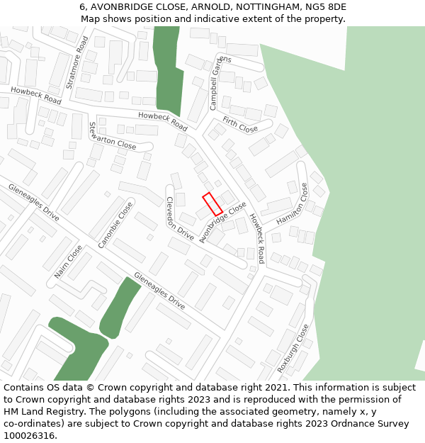 6, AVONBRIDGE CLOSE, ARNOLD, NOTTINGHAM, NG5 8DE: Location map and indicative extent of plot