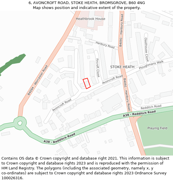 6, AVONCROFT ROAD, STOKE HEATH, BROMSGROVE, B60 4NG: Location map and indicative extent of plot