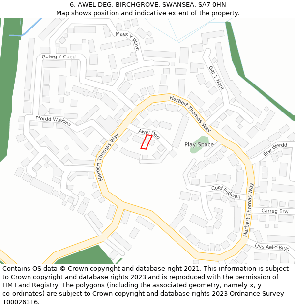 6, AWEL DEG, BIRCHGROVE, SWANSEA, SA7 0HN: Location map and indicative extent of plot