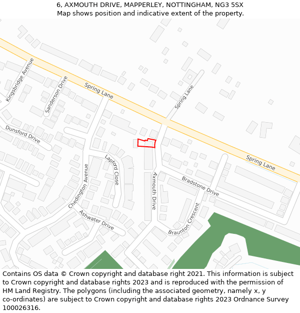 6, AXMOUTH DRIVE, MAPPERLEY, NOTTINGHAM, NG3 5SX: Location map and indicative extent of plot