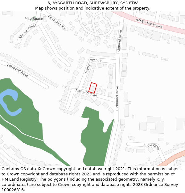 6, AYSGARTH ROAD, SHREWSBURY, SY3 8TW: Location map and indicative extent of plot
