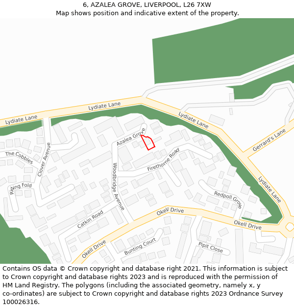 6, AZALEA GROVE, LIVERPOOL, L26 7XW: Location map and indicative extent of plot