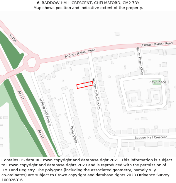 6, BADDOW HALL CRESCENT, CHELMSFORD, CM2 7BY: Location map and indicative extent of plot