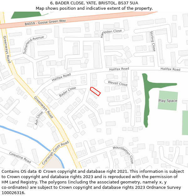 6, BADER CLOSE, YATE, BRISTOL, BS37 5UA: Location map and indicative extent of plot