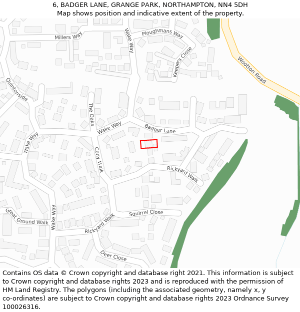 6, BADGER LANE, GRANGE PARK, NORTHAMPTON, NN4 5DH: Location map and indicative extent of plot