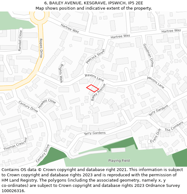 6, BAILEY AVENUE, KESGRAVE, IPSWICH, IP5 2EE: Location map and indicative extent of plot