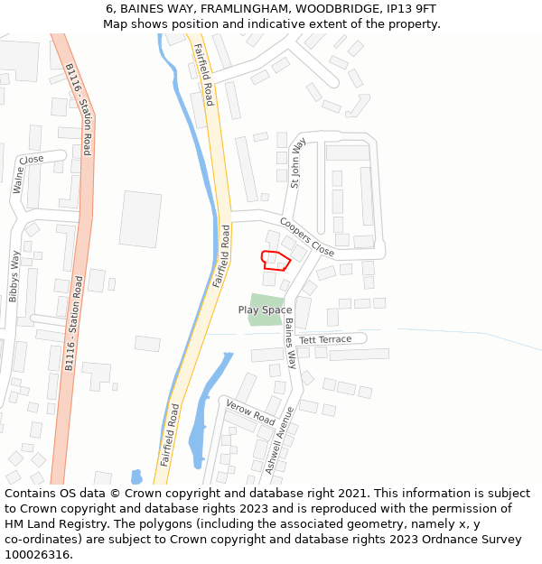 6, BAINES WAY, FRAMLINGHAM, WOODBRIDGE, IP13 9FT: Location map and indicative extent of plot