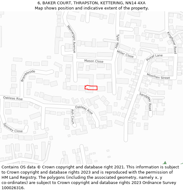 6, BAKER COURT, THRAPSTON, KETTERING, NN14 4XA: Location map and indicative extent of plot